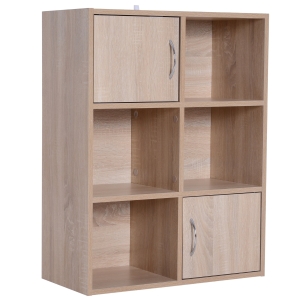 Homcom Librarie cu 3 Rafturi, 4 Compartimente si 2 Usi Basculante din Lemn Natural 61.5x29.5x80cm
