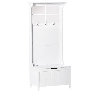 HOMCOM Mobilier Cuier de Perete cu Bancuta tip cufar cu 3 Agatatori Polita Oglinzi Alb