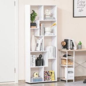 HOMCOM Biblioteca Suspendata Librarie Design Modern si Spatios, 8 rafturi, PAL, 70x24x178 cm, Alb