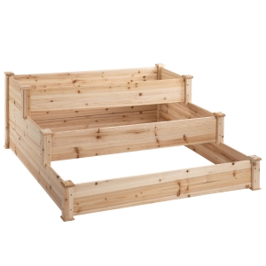 Outsunny suport 3 rafturi lemn pentru plante, 124x124x56 cm