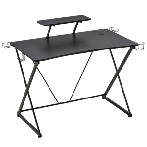 HOMCOM Birou Gaming Pentru Computer cu Top pentru Monitor si Suporturi, Negru