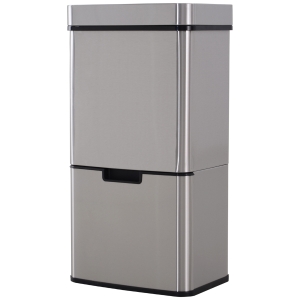 HOMCOM Cos de gunoi inteligent cu senzor , Capacitate 72 l, 3 Compartimente, 42 x 30 x 81 cm, Inox / ABS, Argintiu