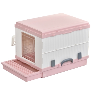 PawHut Letiera pentru pisici portabila cu husa detasabila si paleta roz si alba 54x43x42cm