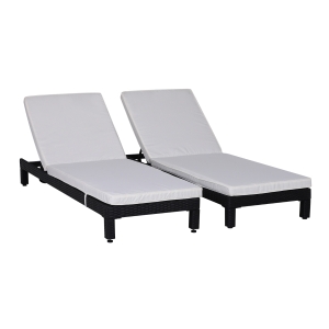 Outsunny Set 2 Sezlonguri de Gradina in PE Rattan Negru cu Perna Captusita