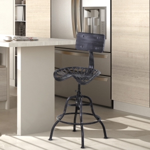 Homcom Scaun stil Industrial din otel cu spatar si inaltime reglabila, Negru 56x56x90-112cm