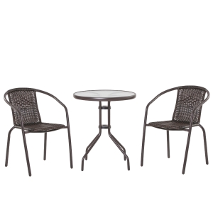 Outsunny Set Masa si 2 Scaune de Gradina din Otel si Rattan PE Maro