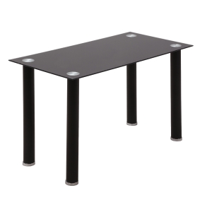 HOMCOM Masa rectangulara moderna cu picioare rotunde din metal si blat din sticla