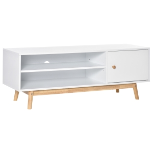 HOMCOM Mobilier TV Modern cu Dulapior si Compartimente cu Baza Ridicata TV pana la 50'' Alb