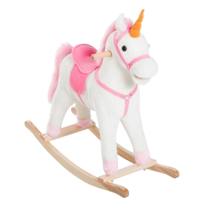 Homcom Balansoar din Lemn in forma de Unicorn, Alb si Negru