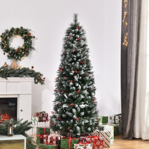 HOMCOM Brad de Craciun cu fructe si conuri de brad, baza detasabila Φ90x180cm