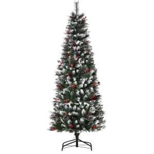 HOMCOM Brad de Craciun cu fructe si conuri de brad, baza detasabila Φ90x180cm
