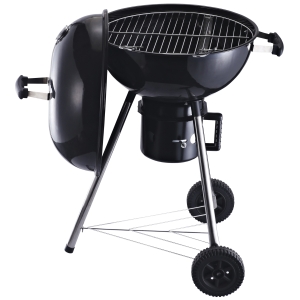 OutSunny Gratar Portabil din fonta cu 2 roti, 2 grile, Capac si Termometru 50x63x94cm