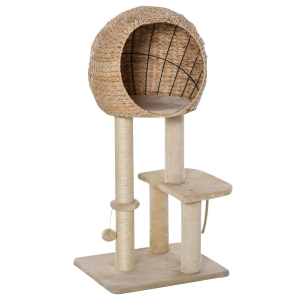 PawHut Suport pentru Ascuţit Gheare cu Culcuş pentru Pisici de pana la 5 kg Beige Pluş
