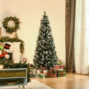 HOMCOM Brad de Craciun Artificial acoperit cu Zapada Baza Detasabila 618 Ramuri Φ65x180cm