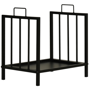Outsunny Suport pentru Lemne de Interior si de Exterior din Metal cu 2 Manere Baza Ridicata Negru