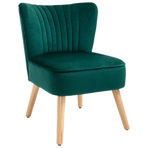 Homcom Fotoliu Stil Nordic Design Ergonomic din Lemn si Catifea Verde