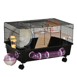 Pawhut Cusca pentru Hamsteri – Cu Casuta, Tunel, Roata & 4 Roti