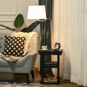 Lampa cu masuta HOMCOM 2 prize USB si abajur din material textil