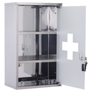 HomCom dulapior medicamente din inox, 50x30x18cm, argintiu