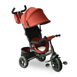 HomCom Tricicleta Carucior cu Maner si Paravan Schelet in Metalo, Negru si Rosu
