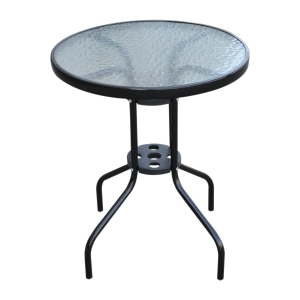Outsunny Masa din Fier Rotund cu Blat in Sticlă securizată monostrat, Negru, Φ60x70cm
