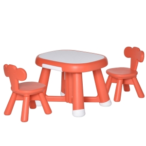 HOMCOM Set de Masa cu 2 Scaune pentru Copii si Blat de Lucru cu Tabla alba