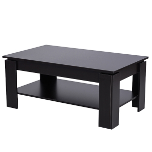 Homcom Masa pentru Cafea Joasa pe 2 Niveluri in Lemn Negru 110x65x47cm