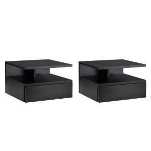HOMCOM Set de 2 Noptiere Moderne Suspendate pentru Dormitor cu Sertar si Polita Superioara din Lemn 35x32x22.5cm