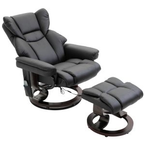 HOMCOM Massagesessel mit Fußhocker Heizfunktion Kunstleder Schwarz 79 cm x 82 cm x 101 cm