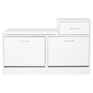 Homcom Dulap Pantofi Robust Design Moderno 6 Perechi de Pantofi Scaun cu Perna pentru Hol in Lemn Granulat 94,5 x 57 x 30 cm Bianco
