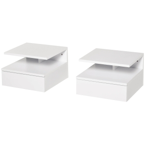 HOMCOM Set 2 Noptiere Moderne Suspendate cu Sertar si Raft 35x32x22.5cm Alb