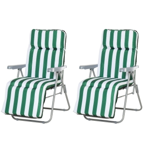 Outsunny Set 2 Scaune Șezlong de Grădină, pentru Plajă cu Brațe Reclinabile, alb și verde