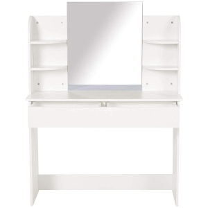 Homcom Masa pentru Make-Up Toaleta cu 2 Rafturi si Oglinda din Lemn Alb 108 x 40 x 142cm