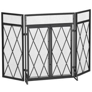 HOMCOM Parascantei Semineu din Metal 3 Panouri Pliabile 120x11,5x79cm