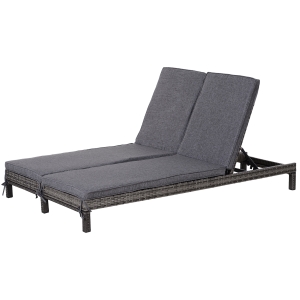 Outsunny Set Sezlong cu 2 locuri in PE Ratan cu Saltea captusita, Gri 195 x 120 x 28 cm