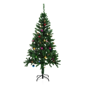 HomCom Brad de Craciun 150cm cu Globuri si Decoratiuni, verde