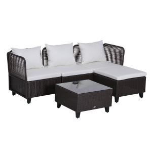 Outsunny Set Mobilier de Gradina Extern 5buc Canapele Masuta Pouf in Rattan Maro