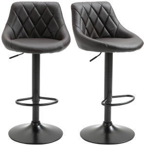 HOMCOM Set 2 Scaune de Bar cu inaltime Reglabila, Spatar Suport pentru Picioare din piele PU, Maro 46.5x48x84.5-106.5cm