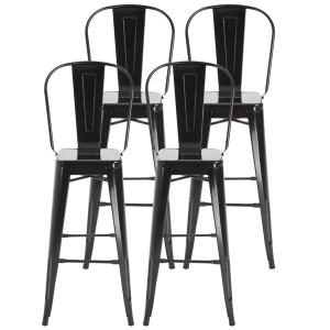Homcom Set 4 Scaune in Metal Design Insdustrial Negru cu Taburet de Suprapus 44 x 53 x 116 cm