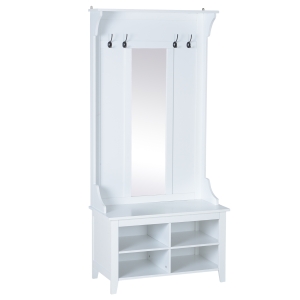 HomCom Mobilier de Hol cu Cuier Oglinda si Suport Pantofi in Lemn, Alb, 80x40x170cm
