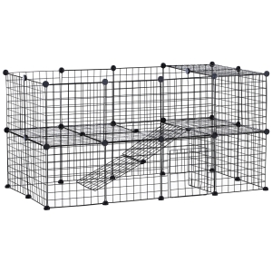 PawHut Tarc Cusca Personalizabil pentru Animalute de Companie in Metal Negru 36 Panouri 35x35cm
