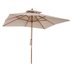 Outsunnt Umbrela de Soare de Gradina Acoperis Dublu , Bambu si Poliester,Crema, 3x3m