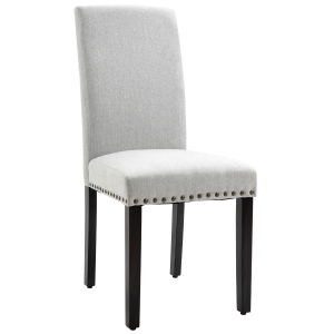 HOMCOM Scaun de Masa fara cotiera captusit cu nailhead picioare antiderapante gri