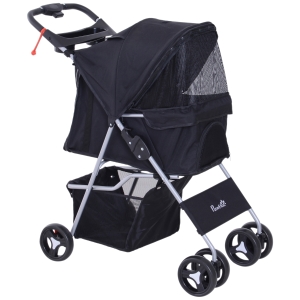 PawHut Carucior pentru Animale de Companie Pliabila, Negru, 77x47x101cm