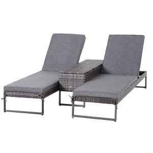 Outsunny Set 2 Sezlonguri cu Masuta din PE Rattan Gri