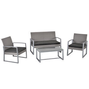 Outsunny Salon de Gradina din Ratan Gri Set Mobilier de Exterior 4 Buc
