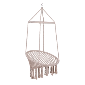 Outsuny Hamac Scaun Suspendat tip Leagan in Lemn si Funie din Bumbac, Bej, 80 x 140 cm