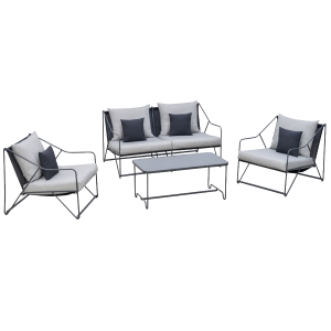 Outsunny Salon de Gradina Set MAsa si Scaune de Gradina 4 Buc Gri si Negru