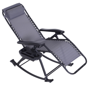 Outsunny Scaun Sezlong tip Leagan Rabatabil cu Taburet si Loc pentru Pahar , Gri, 120x67x102cm
