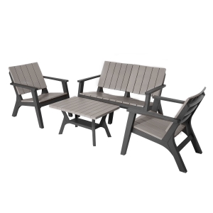 Outsunny Set Masa si Scaune Adirondack pentru Gradina si Exterior Gri si Negru
